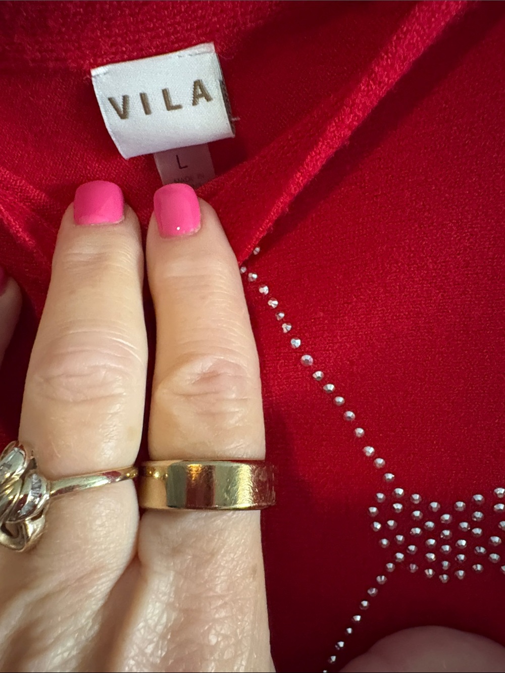 VILA Red Rhinestone Knit Sweater - Picture 2 of 4
